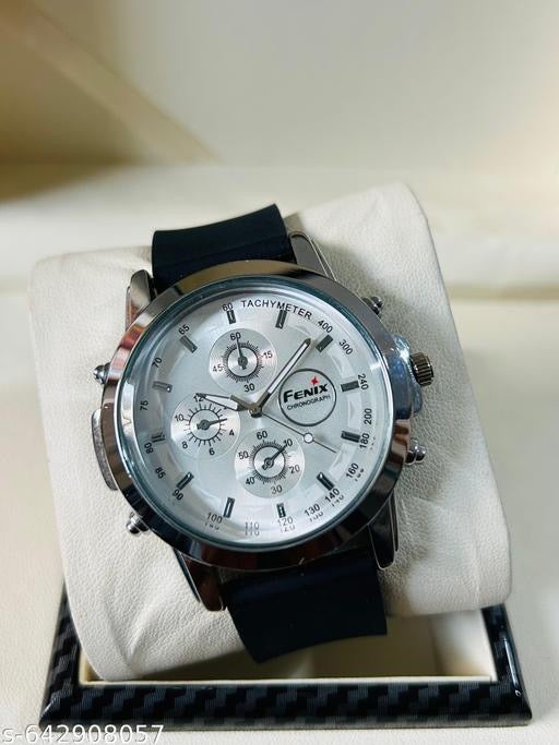 FENIX Premium Chronograph Men’s Watch | White Dial & Black Silicone Str
