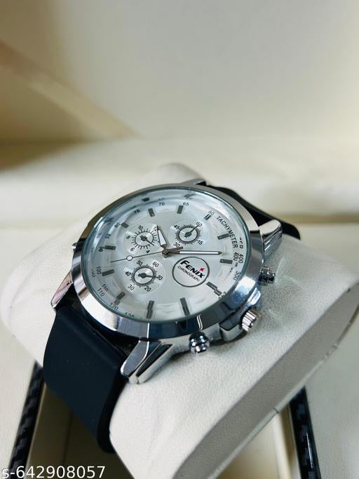 FENIX Premium Chronograph Men’s Watch | White Dial & Black Silicone Str