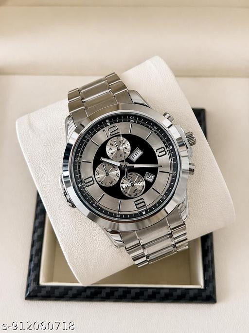 Premium Silver Stainless Steel Chronograph Men’s Watch | Analog Quartz Wrist Wat