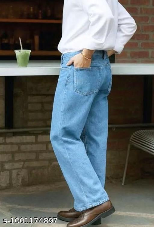 Men’s Classic Light Blue Straight Fit Jeans | Premium Denim Casual Pants