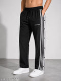 Men’s Premium Side Snap Track Pants | Black Athletic Joggers with Button Stripes