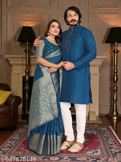 Royal Blue Couple Ethnic Wear Set