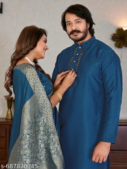 Royal Blue Couple Ethnic Wear Set