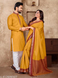 Mustard Yellow Couple Ethnic Set | Matching Kurta & Sare