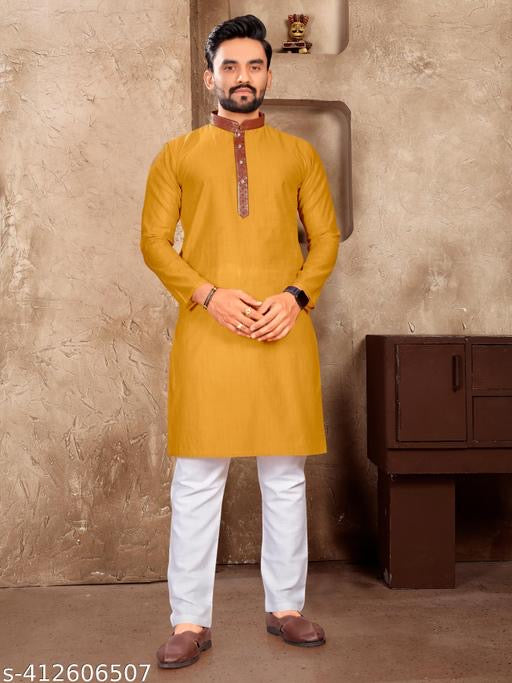 Mustard Yellow Couple Ethnic Set | Matching Kurta & Sare